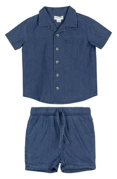 Miles The Label Boys' Two Piece Chambray Shirt & Shorts Set - Baby In Blue