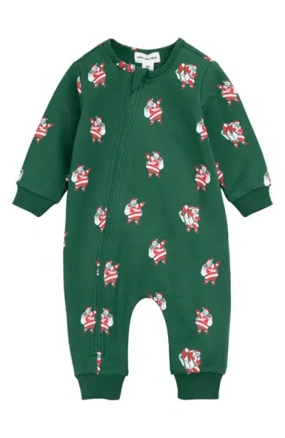 Miles The Label Babies'  Sleighing It Holiday Print Cotton Romper In Dark Green