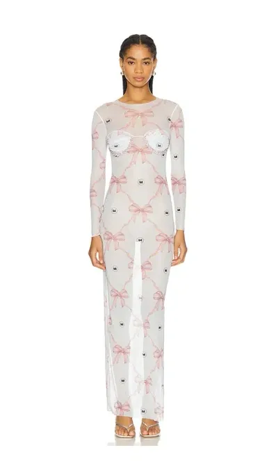 Milkwhite Maxi Printed Mesh Dress In 핑크