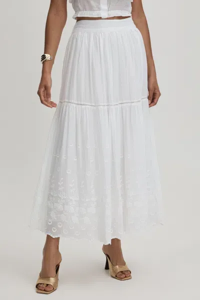 Mille 100% Cotton Smocked Midi Skirt In White