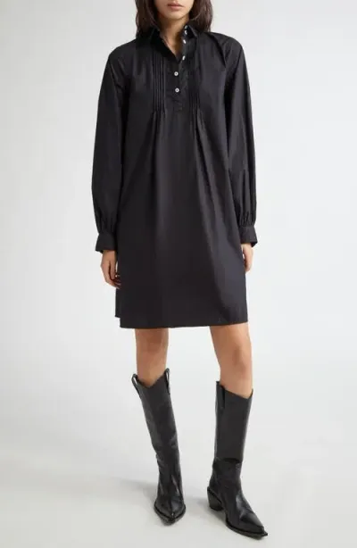 Mille Bonnie Floral Long Sleeve Cotton Shirtdress In Black Poplin