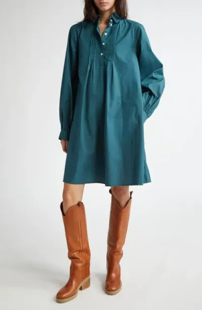 Mille Bonnie Floral Long Sleeve Cotton Shirtdress In Emerald Poplin