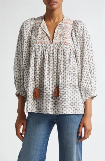 Mille Charlie Print Tie Neck Blouse In Sedona