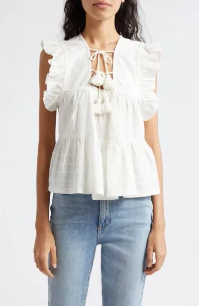 Mille Chelsea Ruffle Cotton Blend Top In Casablanca