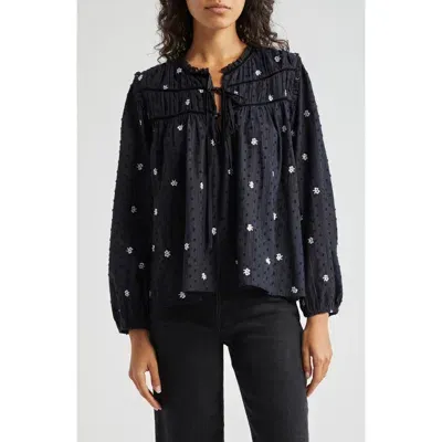 Mille Colette Embroidered Cotton Clip Dot Top In Debut