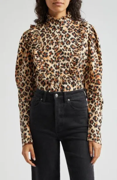 Mille Jolie Animal Print Cotton Button-up Shirt In Cheetah