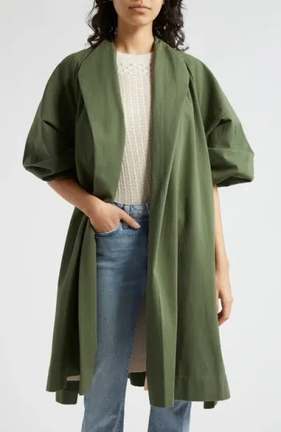 Mille Josephine Gathered Sleeve Cotton Coat In Olive