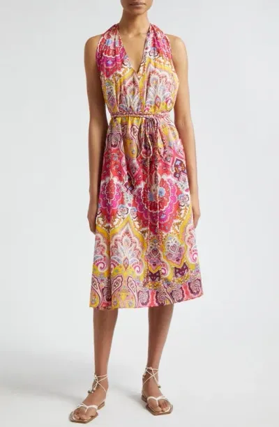 Mille Marilyn Belted Sleeveless Cotton Midi Dress In Zanzibar