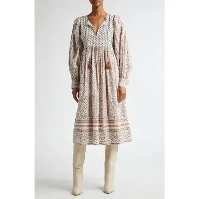 Mille Michelle Mixed Paisley Long Sleeve Cotton Dress In Sedona