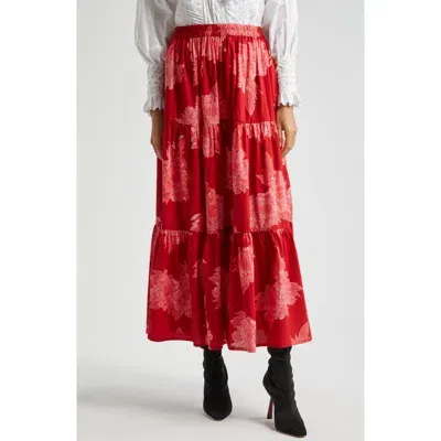 Mille Paola Floral Print Tie Waist Maxi Skirt In Crimson Floral