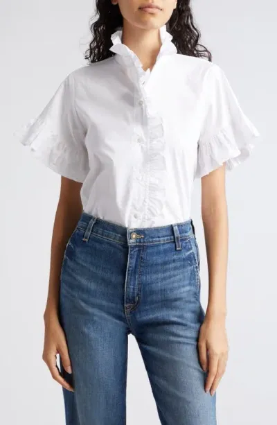 Mille Vanessa Ruffle Detail Cotton Blouse In White