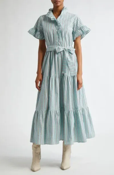 Mille Victoria Ruffle Front Dress In Seaglass Stripe