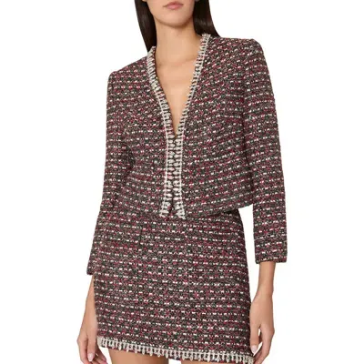 Milly Amaya Rhinestone Embellished Tweed Blazer In Scarlet Multi