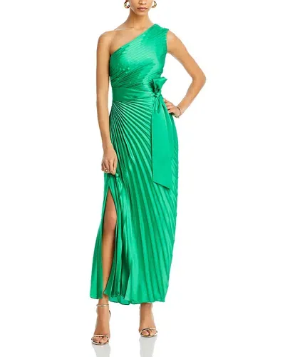 Milly Estelle One Shoulder Pleated Gown In Green