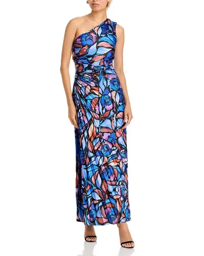 Milly Estelle Printed Satin Dress In Dream Rose Blue