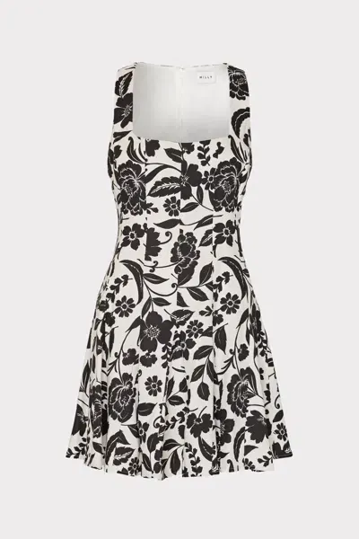 Milly Flowers Of Spain Linen Dress In Black/white