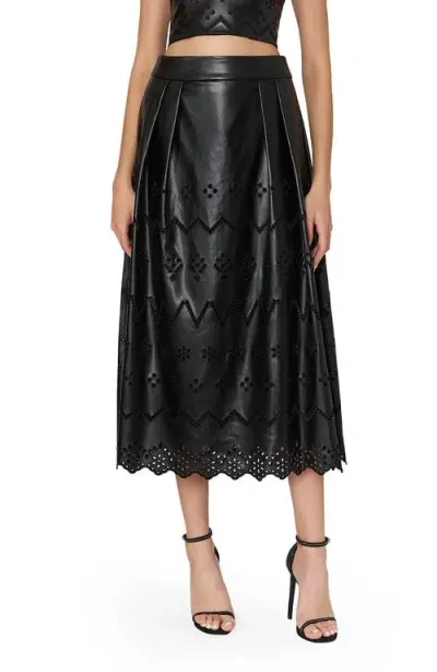 Milly Jolene Embroidered Eyelet Faux Leather Skirt In Black