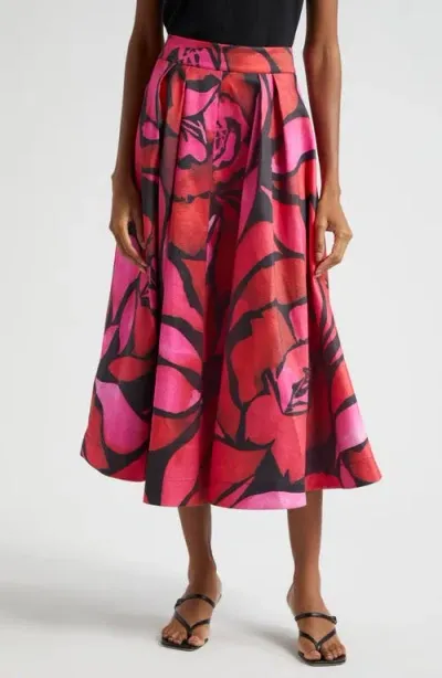 Milly Juliet Floral Taffeta Midi Skirt In Dream Rose Pink