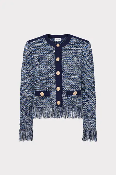 Milly Kaia Textured Knit Cardigan Jacket In Navy Multi