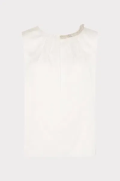 Milly Lily Satin Crystal Embellished Sleeveless Top In Ecru