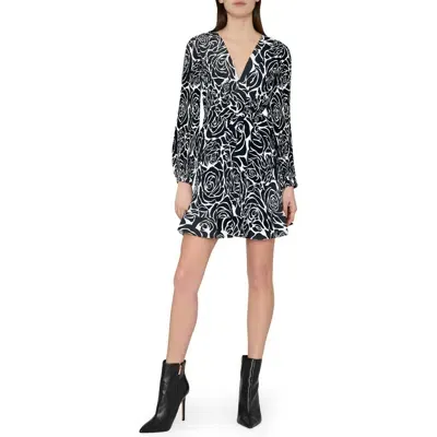 Milly Liv Black Rose Print Long Sleeve Minidress