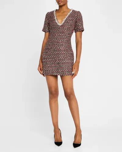 Milly Nyah Crystal-embellished Tweed Mini Dress In Scarlet