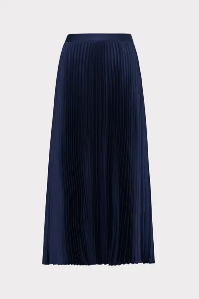 Milly Otha Satin Pleated Skirt In Navy