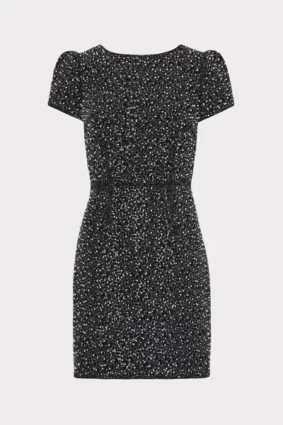 Milly Rowen Beaded Tweed Mini Dress In Black