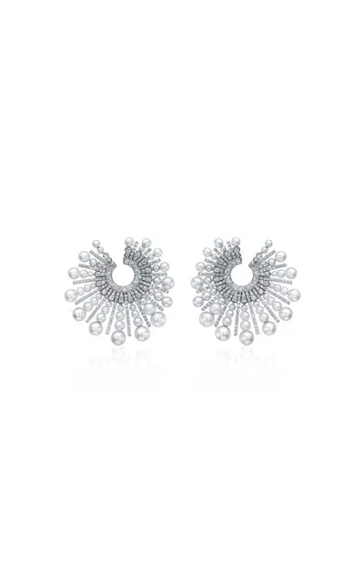 Mindi Mond 18k White Gold Pearl Diamond Spoke Earrings