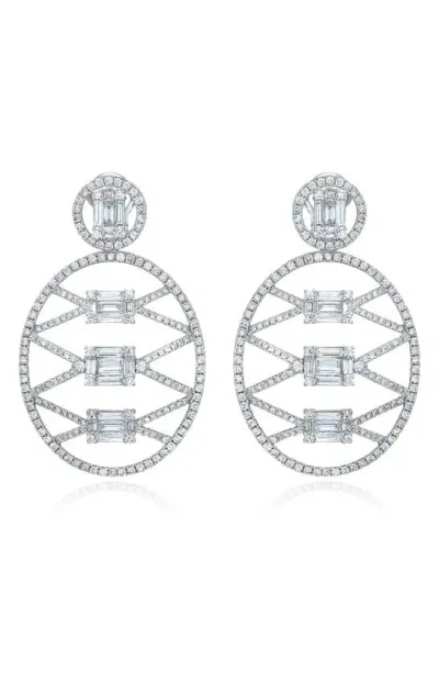 Mindi Mond Clarity Lattice Medallion Diamond Drop Earrings In 18k White Gold