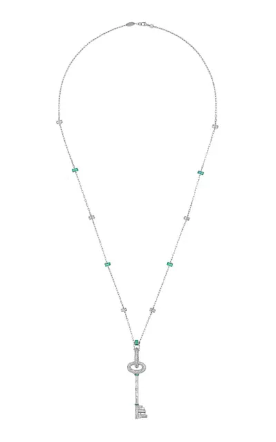 Mindi Mond Diamond And Emerald Key Pendant Necklace In White