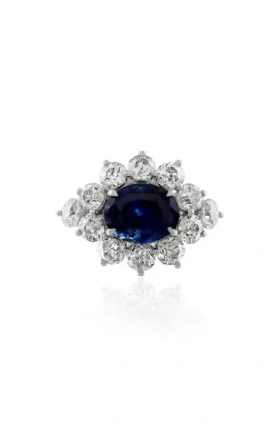 Mindi Mond Reconceived Collection Sapphire & Diamond Halo Cocktail Ring In 18k White Gold