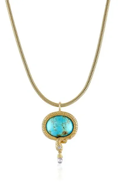 Mindi Mond Reconceived Turquoise & Diamond Snake Pendant Necklace In Gold