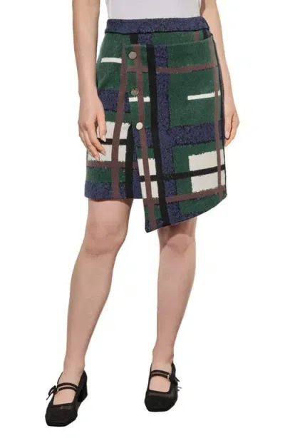 Ming Wang Cozy Button Front Asymmetric Hem Knit Miniskirt In Forest V/mul