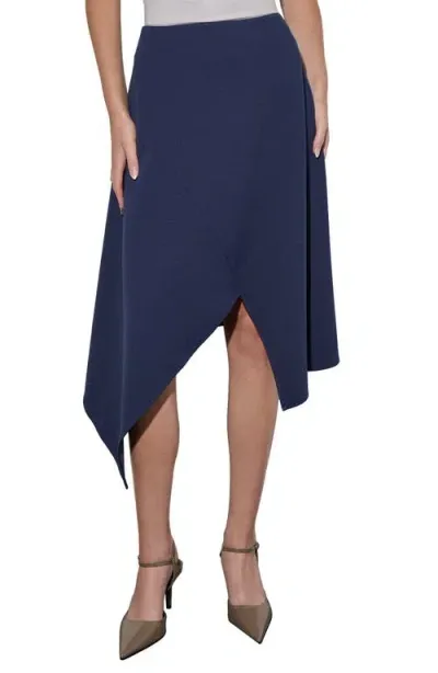 Ming Wang Deco Crepe Asymmetric Skirt In Regatta