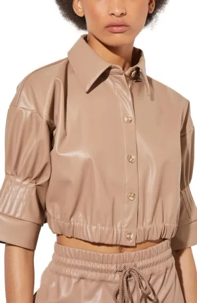 Ming Wang Faux Leather Crop Shirt In Java