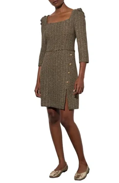 Ming Wang Metallic Tweed Sheath Dress In Black/gold