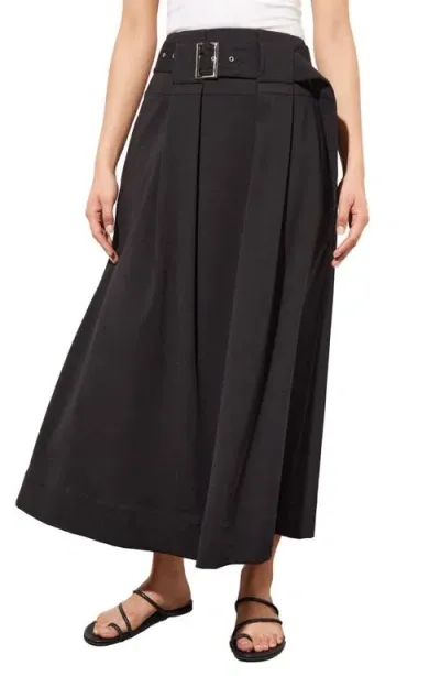 Ming Wang Pleated Belted A-line Midi Skirt In Black