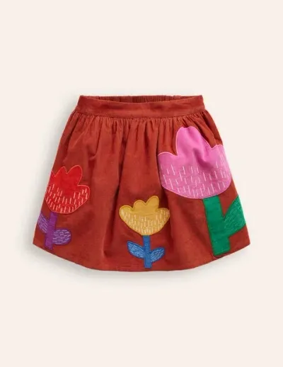 Mini Boden Kids' Appliqué Skirt Roasted Chestnut Tulip Cord Girls Boden