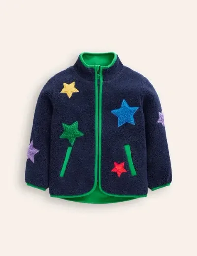 Mini Boden Kids' Cosy Borg Jacket College Navy Star Boys Boden