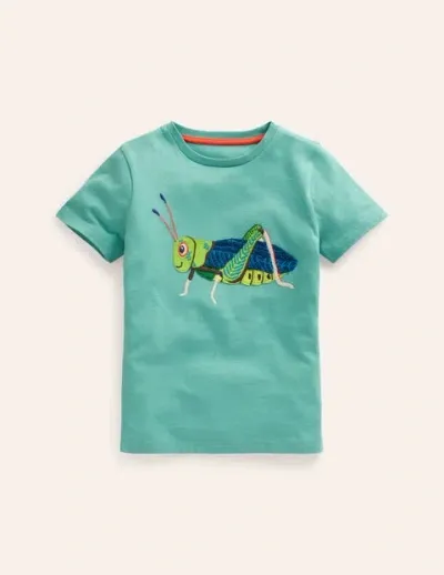 Mini Boden Kids' Short Sleeve Applique T-shirt Corsica Blue Grasshopper Boys Boden