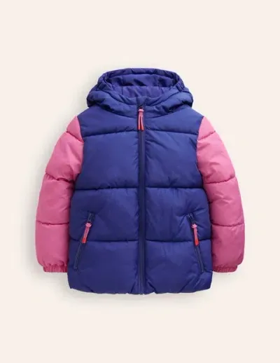 Mini Boden Kids' Fun Padded Coat Colourblock Flower Girls Boden