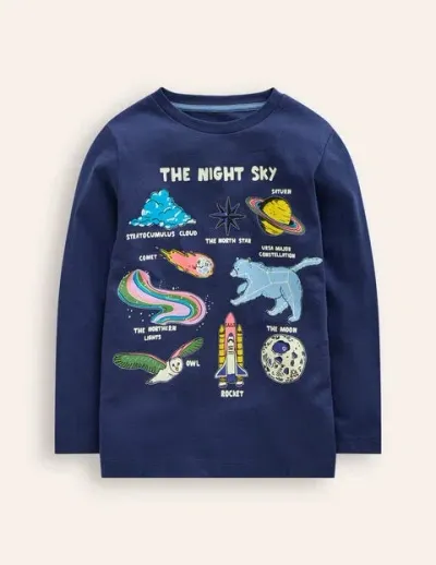 Mini Boden Kids' Glow-in-the-dark T-shirt College Navy Night Sky Boys Boden