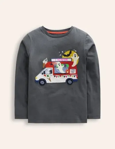 Mini Boden Kids' Halloween Appliqué T-shirt Smoke Ice Cream Van Boys Boden