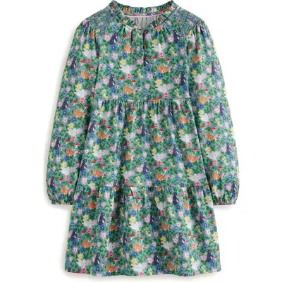 Mini Boden Kids' Bunny Print Long Sleeve Tiered Dress In Corsica Blue Bunny Field