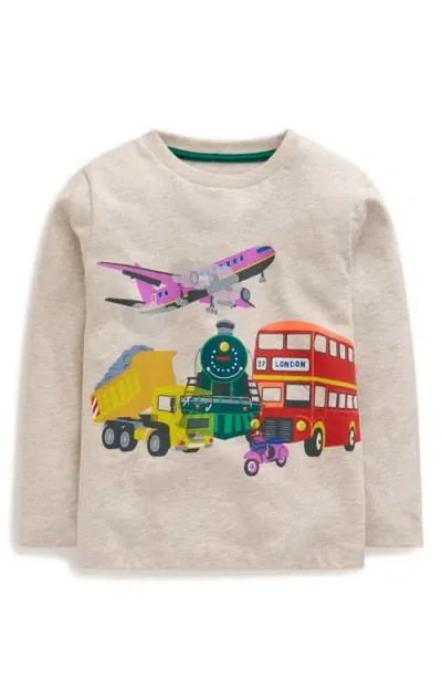 Mini Boden Kids' Cotton Graphic T-shirt In Oatmeal Marl Transport