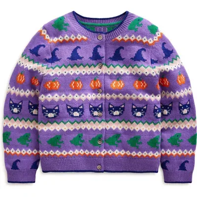 Mini Boden Kids' Edie Halloween Fair Isle Cardigan In Aster Purple Halloween