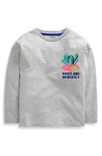 Mini Boden Kids' Education Long Sleeve Graphic T-shirt In Grey Marl Gemstones