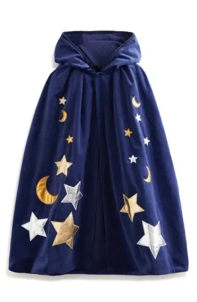 Mini Boden Kids' Embroidered Crescent Moon & Stars Velvet Cape In College Navy