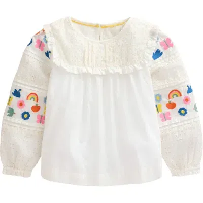 Mini Boden Kids' Embroidered Eyelet Cotton Top In Vanilla White